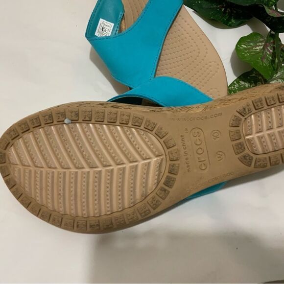 CROCS A-Leigh turquoise Thong. Cork Wedge Flip Flop Sandals Womens Size 10 - Picture 5 of 11